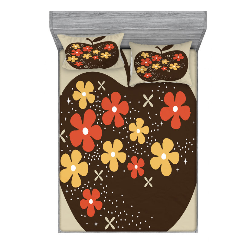 Microfiber Floral Sheet Set, Queen Sheet Set with Fitted Sheet