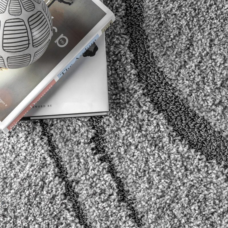 Almarosa Modern Shag Performance Dark Gray Rug, Square 6'