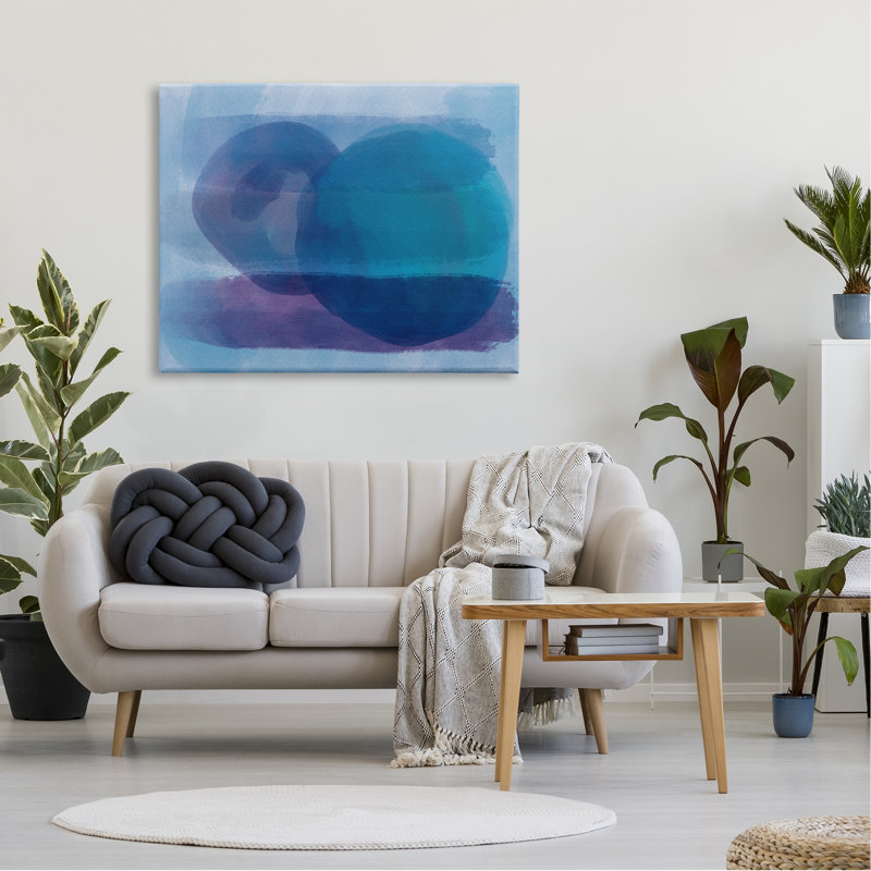 «Serene Blue Brushstrokes Abstract Circle Shapes XXL» par Amy Brinkman, L 48 po x H 36 po, Toile tendue