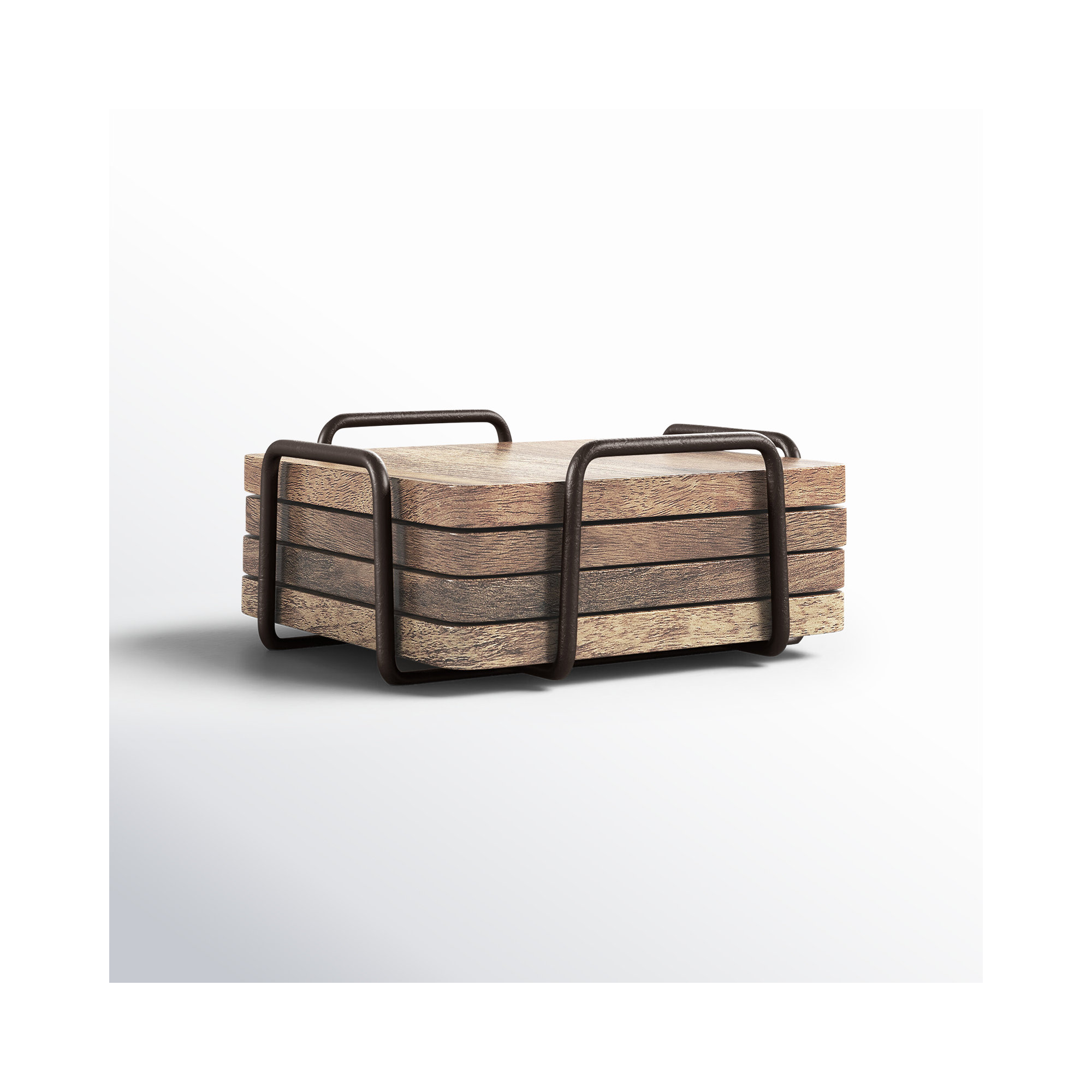 Wallis Godinger Wooden Coaster Set with Holder, Wood/Natural