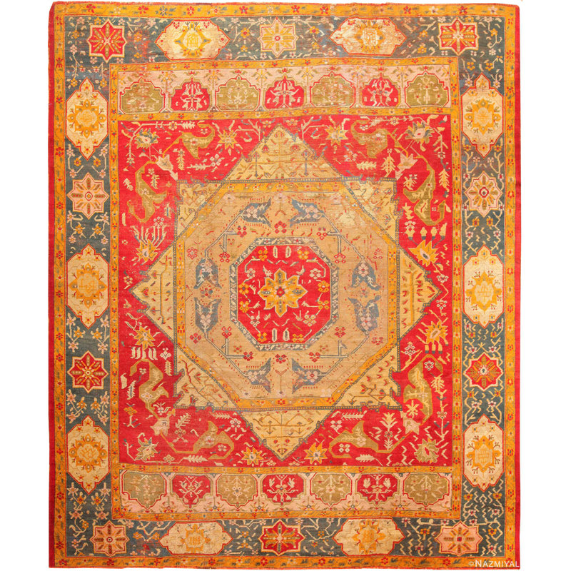 Geometric Antique Turkish Oushak Rug