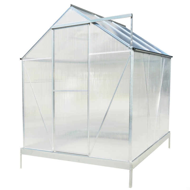 Polycarbonate Greenhouse, Heavy Duty Outdoor Aluminum Walk-In Green House Kit With Rain Gutter, Vent And Door
