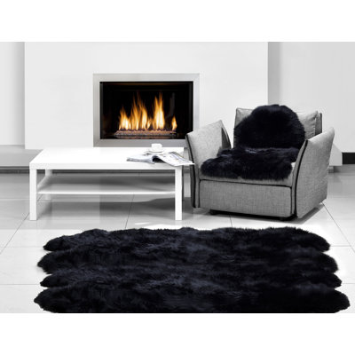  Tapis long en laine de mouton octo noir