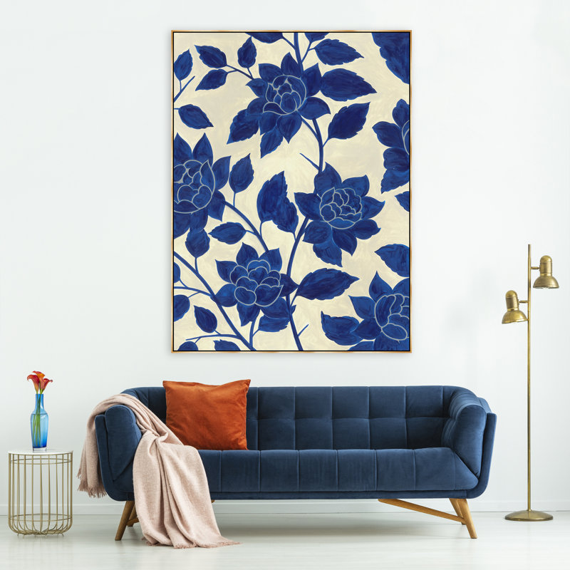 Blue Blossoms Print by Janice Sadler, 44.5" H x 31.5" W, Glass Coat