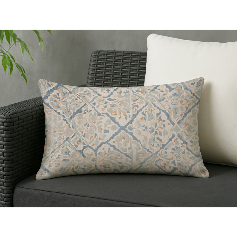 Coussin décoratif intérieur / extérieur gris Modern Modern, Motif oriental gris / beige, Rectangle H 20 po x l 14 po