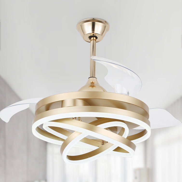 Brynnly 42" Retractable DC Motor Ceiling Fan with LED Lights, Remote 3-Color 6-Speed
