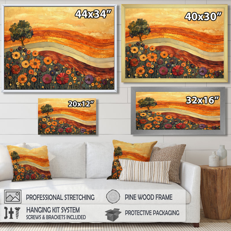 «Jacquelina Wildflowers Farm Landscape Of Autumn River I», art mural fleurs sauvages, H 24 po x l 32 po, Toile tendue