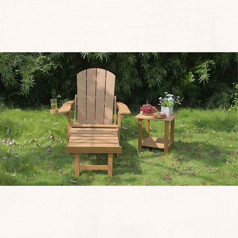 Ensemble de 2 chaises longues d'extérieur toutes saisons avec repose-pieds caché, porte-gobelet et conception pliable, Teck