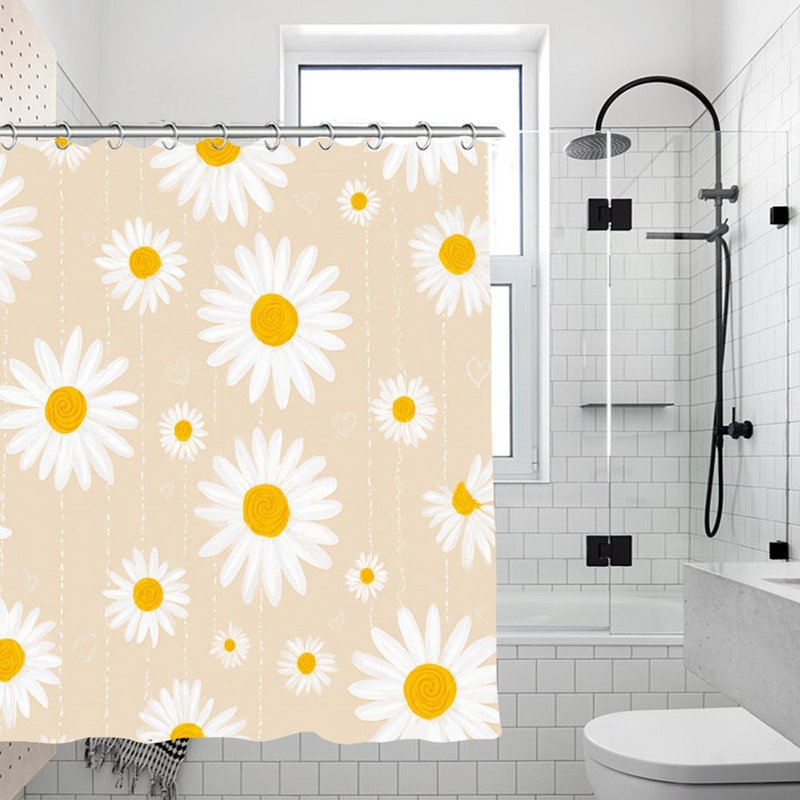 Daisy Pattern Shower Curtains, 71 X 71, Beige