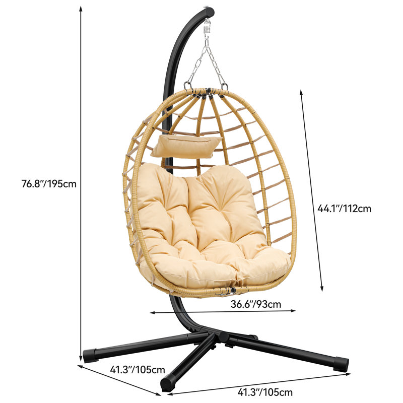 Zuriah Egg Chair with Stand, Yellow and Beige