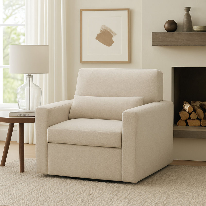 Fauteuil pivotant avec coussin lombaire Ompa, Beige crème