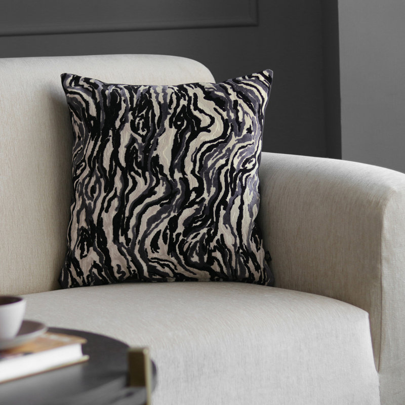 Housse de coussin Sky Velvets, Ivoire / gris / noir