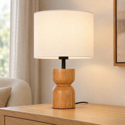 Lampe de table en bois de style japonais avec abat-jour en tissu, petite lampe de chevet pour chambre ou dortoir.