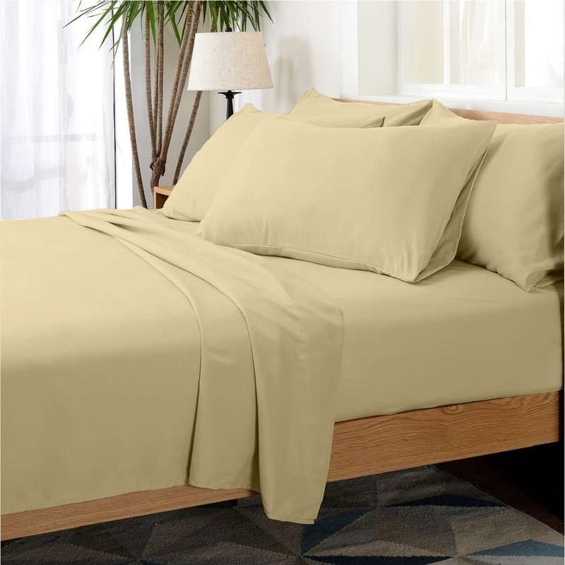 Microfiber Sheet Set, Beige, Queen Sheet Set + 1 Fitted Sheet + 4 Pillowcase