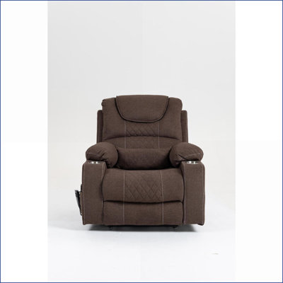 Fauteuil inclinable Lift pour Big & amp; Grand, surdimensionné à 180 ° à plat avec moteurs OKIN & amp; Porte-gobelets | Noyer brun | Velours