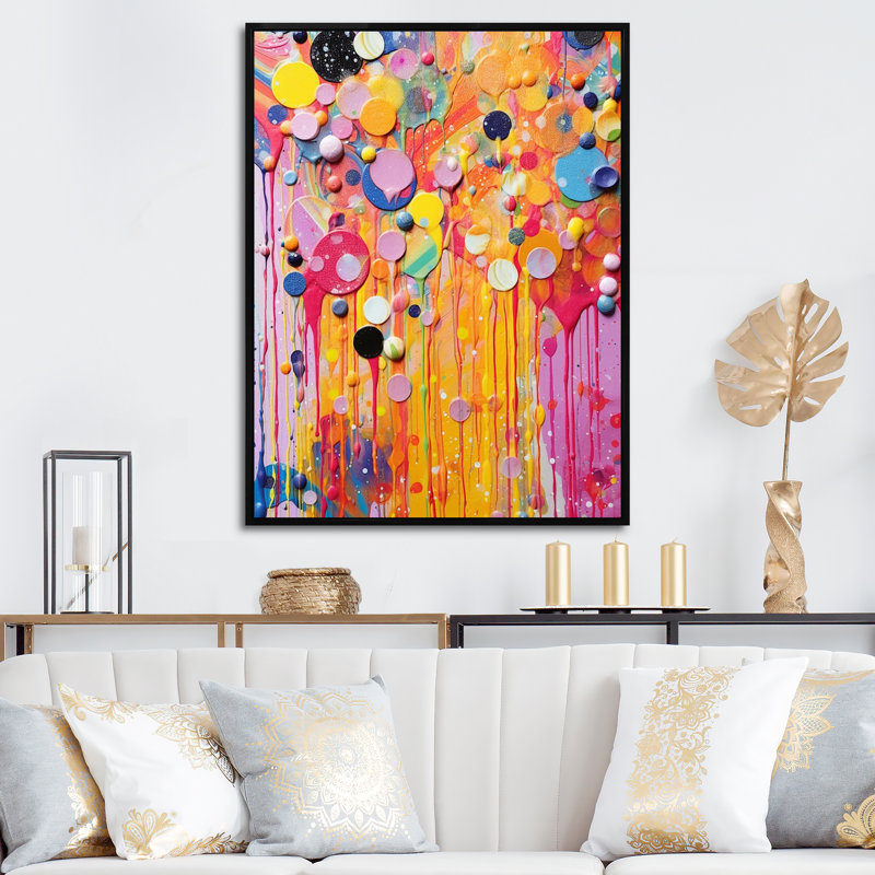 Printemps célébration abstraite, reproduction d'art sur toile, Cadre flottant noir, 40" H x 30" W