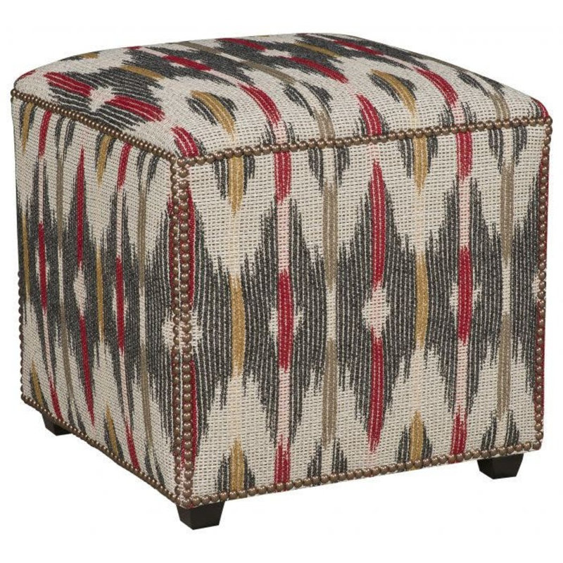 Kipley 19" Wide Square Cube Ottoman, Walnut, 3157 Alabaster 100% Polyester