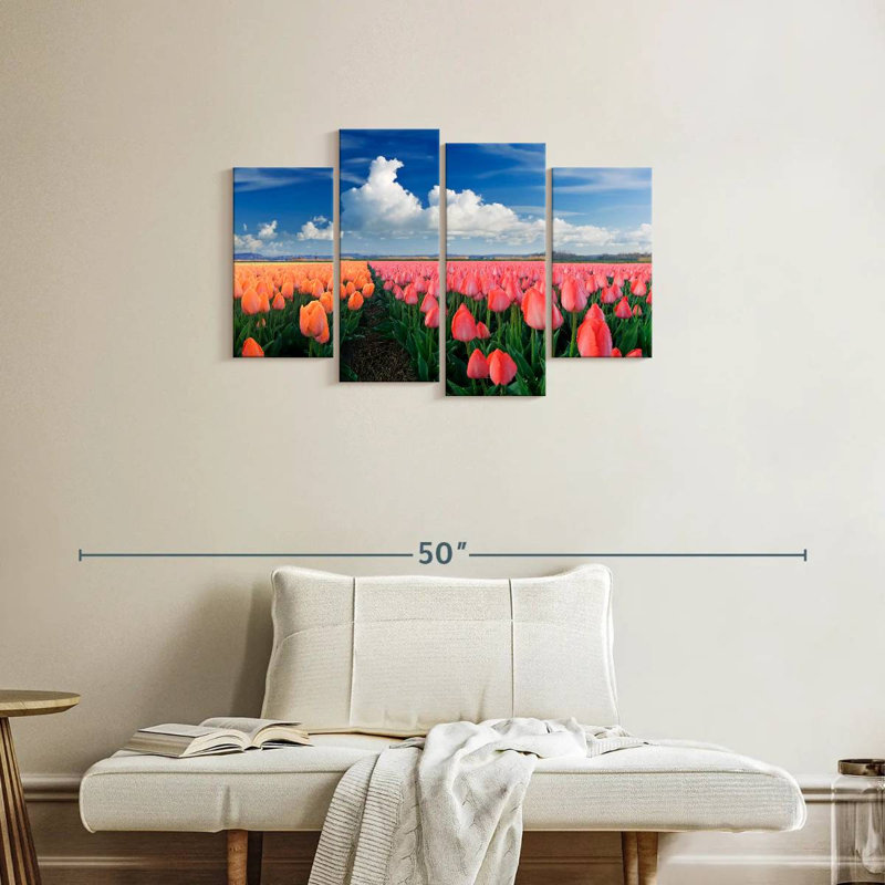 Harnek orange et tulipes roses, H 22 po x l 36 po