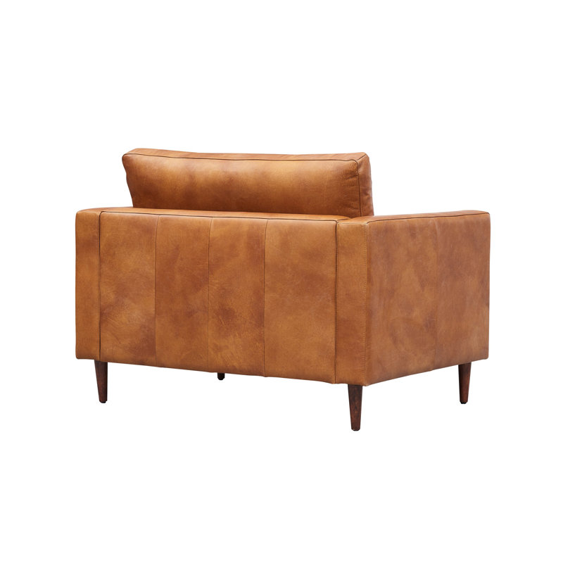 Contemporary Leather Armchair, Light Brown Genuine Leather