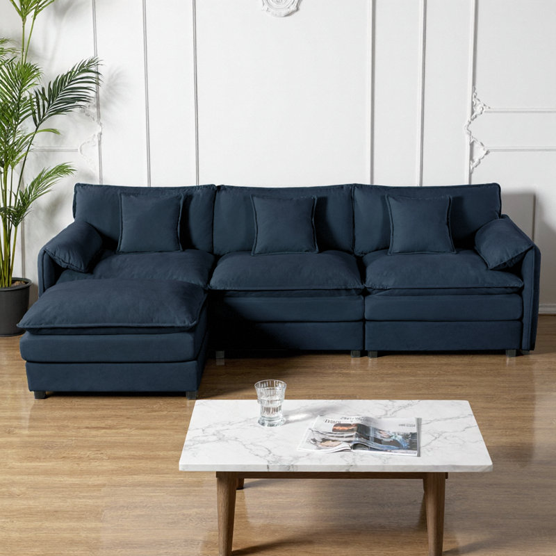 Canapé modulaire de 109 po - Canapé Cloud en forme de L | Siège profond surdimensionné de 29,9 po, repose-pieds mobile, chenille 3 places, 3 coussins, assemblage sans outil