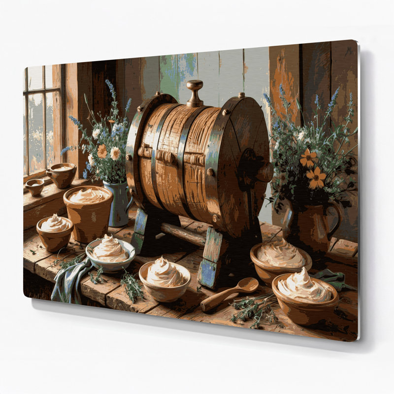 «Farm Butter Churns», art mural en métal brun, H 8 po x l 10 po