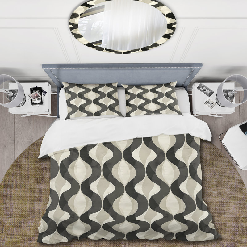 Ensemble de housse de couette noir rétro Wave - Midcentury, Housse de couette très grand et 2 très grandes t