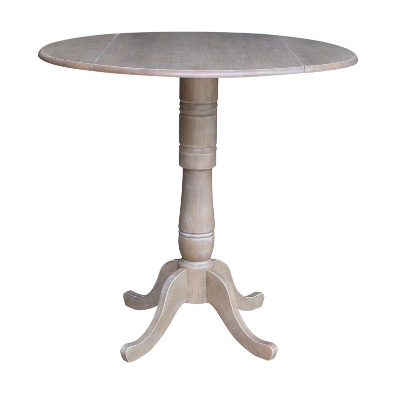 Hesston Extendable Round Solid Wood Dining Table, Washed Gray Taupe