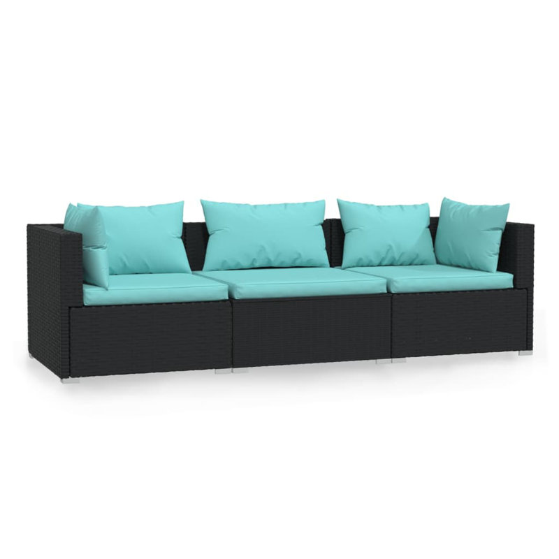 27.6" Wide Square Patio Sofa with Cushions, Aqua, Black