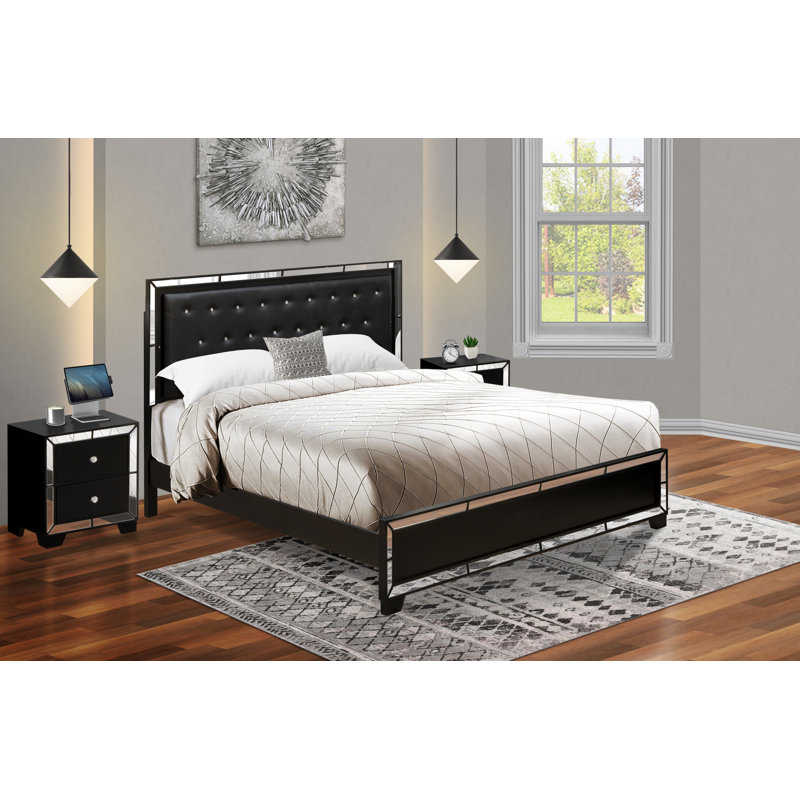 Ensemble de lit 3 pièces avec très grand lit capitonné et 2 tables de chevet pour la chambre à coucher Nella, Très grand