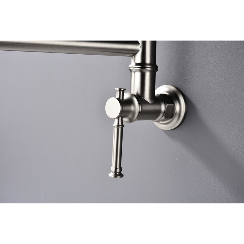 Wall Mounted Pot Filler Faucet - Modern Brass, Two-Attachment, Folding Swing Arm, Brushed Nickel Finish, Corrosion, Drip-, Quiet Water Flow Two Handles, Nickel, Tranquil