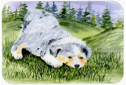 Australian Shepherd on Grass Glass Cutting Board