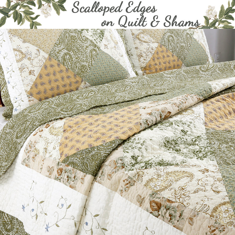 Traditional Cotton Patchwork Quilt, Queen Quilt + 2 Shams