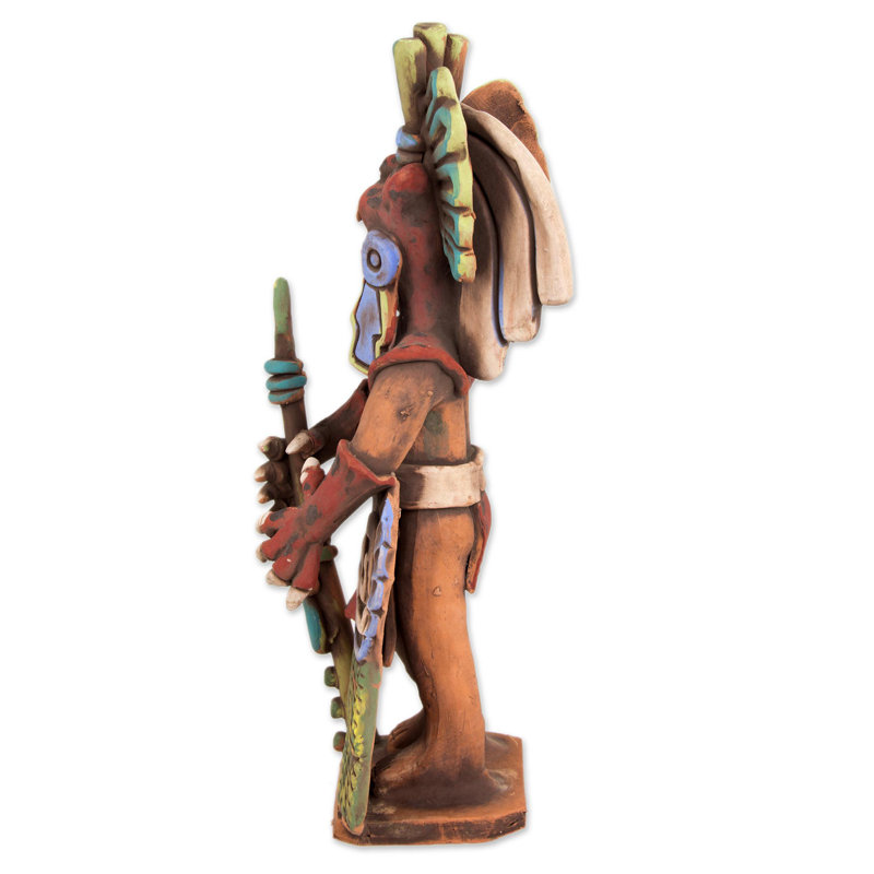 Fierce Aztec Jaguar Warrior Ceramic Figurine