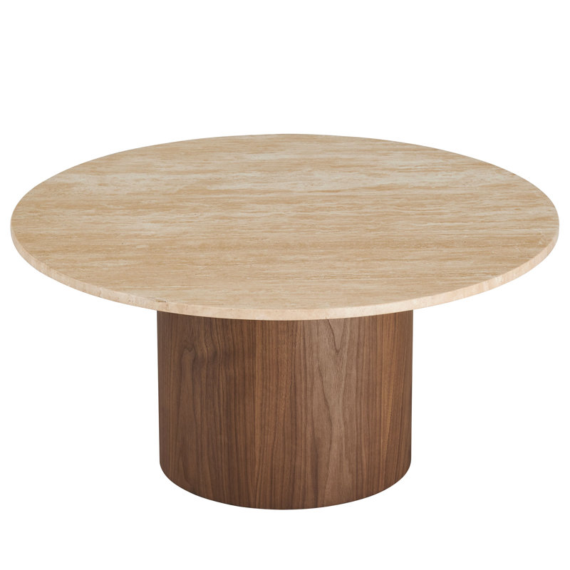 Table basse ronde en travertin Kioni en noyer