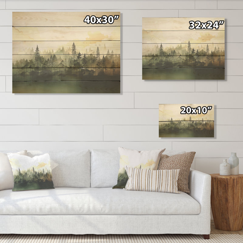 Minimalisme, forêts, fréquence - Art mural en bois minimaliste sur bois de pin naturel, H 30 po x l 40 po