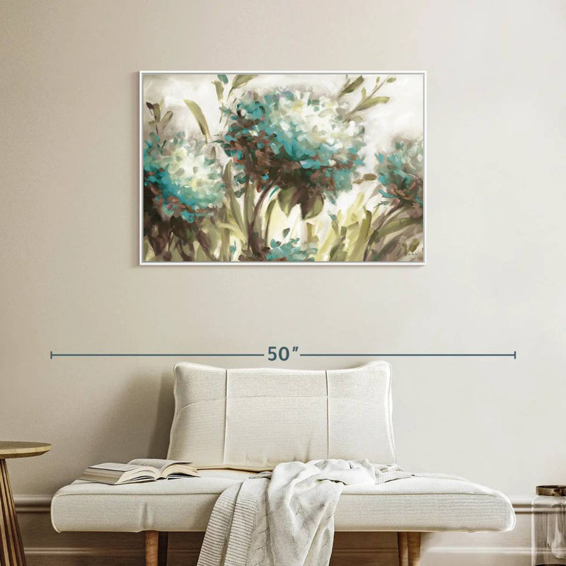 Hortensia champ neutre, Cadre flottant blanc, 37 po x 25 po