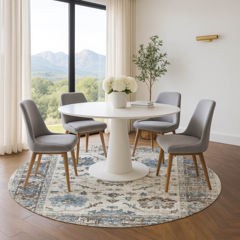 Premium Machine Washable Mundell Border Rug, Round 8'