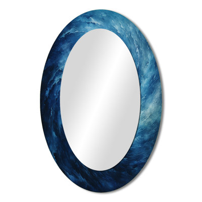 Blue Swirl Wave Spiral VII - Abstract Spirals Large Mirror, Blue Unique Wall Mirror Decor, Printed Metal Art