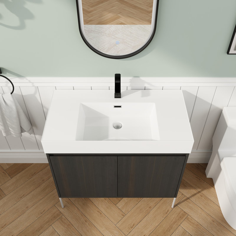 Meuble-lavabo 36 po avec lavabo en résine, armoires à fermeture douce