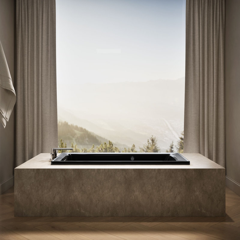 Archer Drop-In Bath with Bask Heated Surface and Reversible Drain, Black Black
