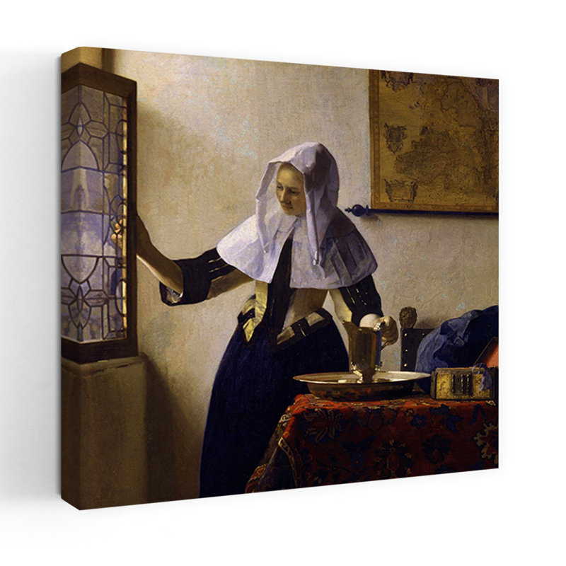 Young Woman With A Water Pitcher Classic Contemporary Wall Art Print by Johannes Vermeer - Wrapped Canvas Print