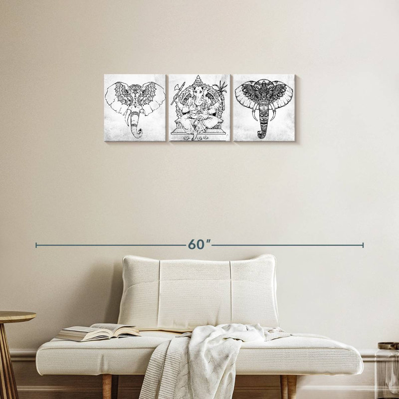 «Lord Ganesh» sur toile, ensemble de 3 pièces, H 12 po x l 38 po x P 1,25 po