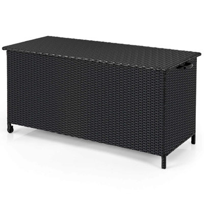 Costway 85 Gallon Rattan Deck Box With Waterproof Liner Universal Wheels & Gas Strut by Costway