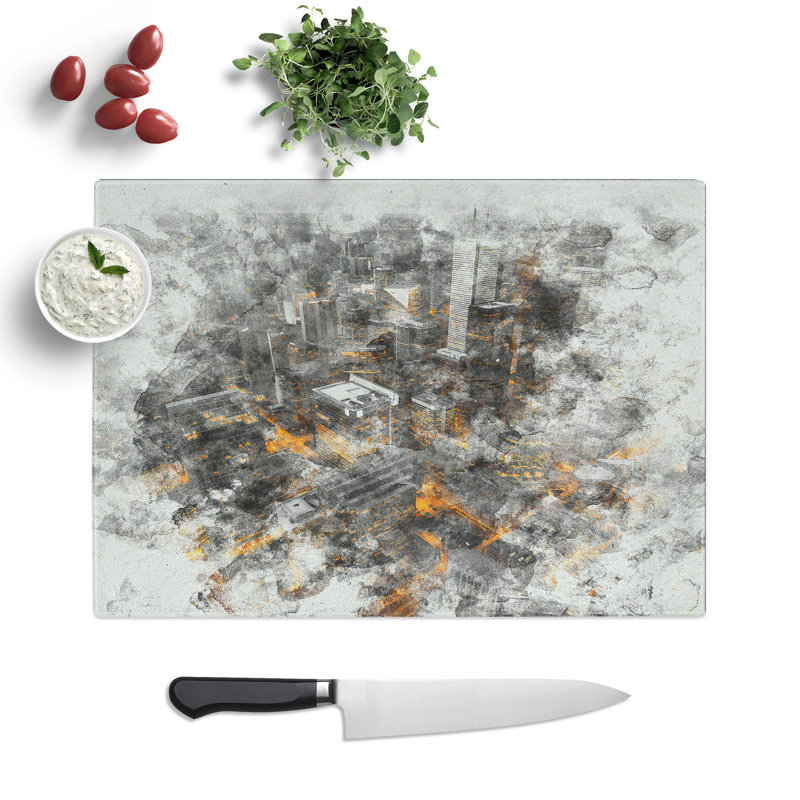 Tempered Glass Toronto Canada Skyline Abstract Watercolour Chopping Board, 28.5 cm x 39 cm