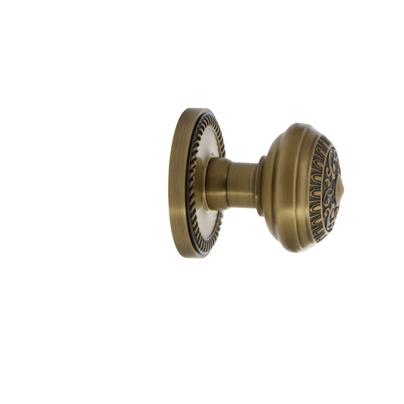 Grandeur Newport Rosette Privacy with Windsor Door Knob, Vintage Brass, 2 3/8"