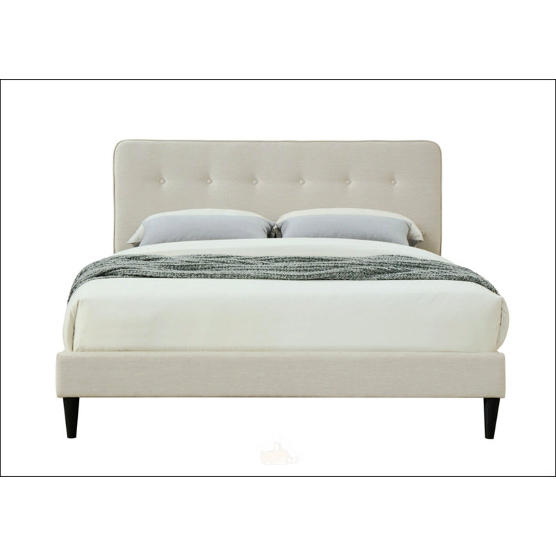 Queen Sized Upholstered Bed, Off White, Queen