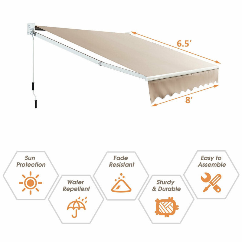 Auvent manuel manuel pour terrasse en beige, H 1 po x l 78 po x P 96 po