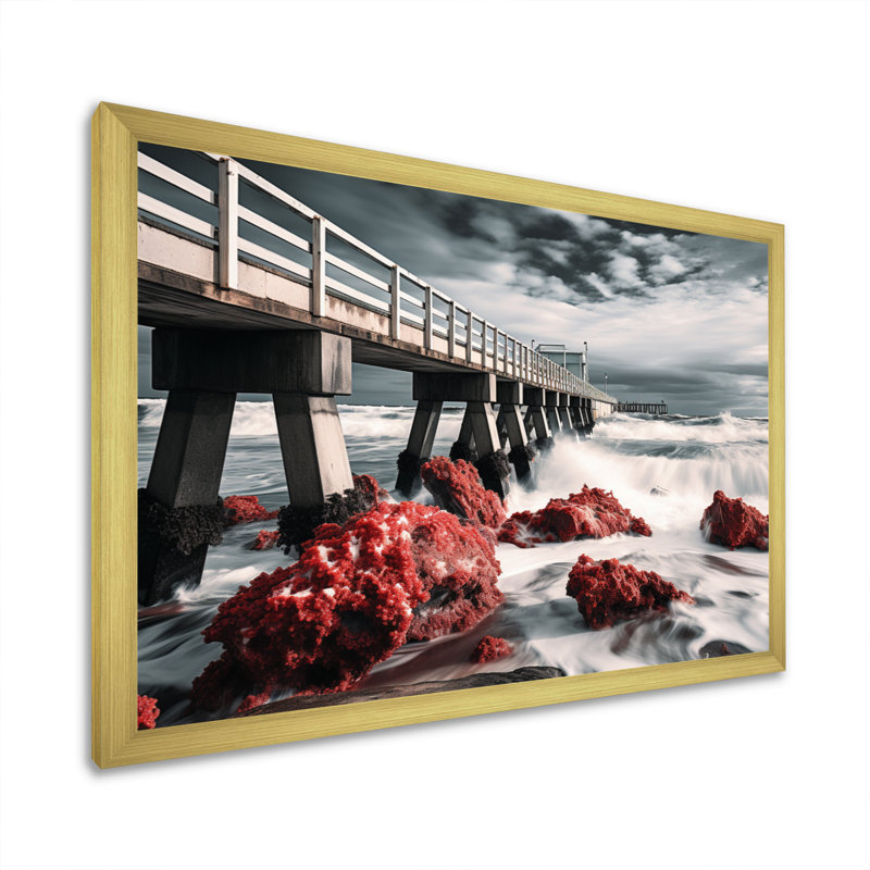 Pier Whispering Waves I sur impression sur toile, H 12 po x l 20 po x P 1 po, Cadre doré à une seule photo