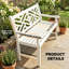 Banc de jardin extérieur, structure en bois, motif géométrique.