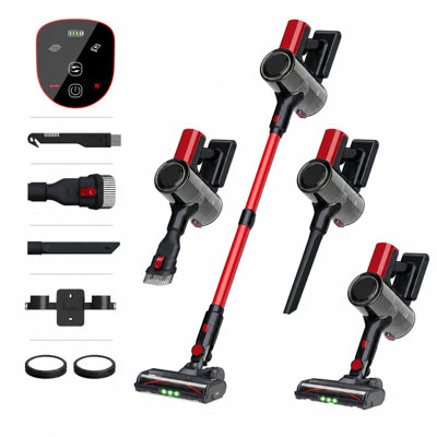 Cordless Stick Vacuum Cleaners with Led Display for Home, Pet Hair, Carpet & Multi-Surface Floor, 50-Min Runtime, Red